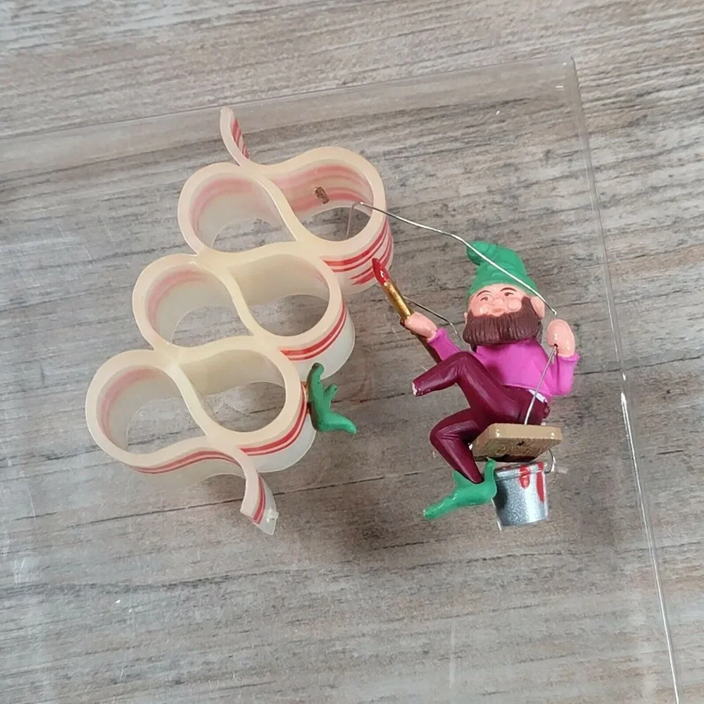 Vintage Hallmark Christmas Ornaments Ribbon Candy Peeking Elf Keepsake FLAWED